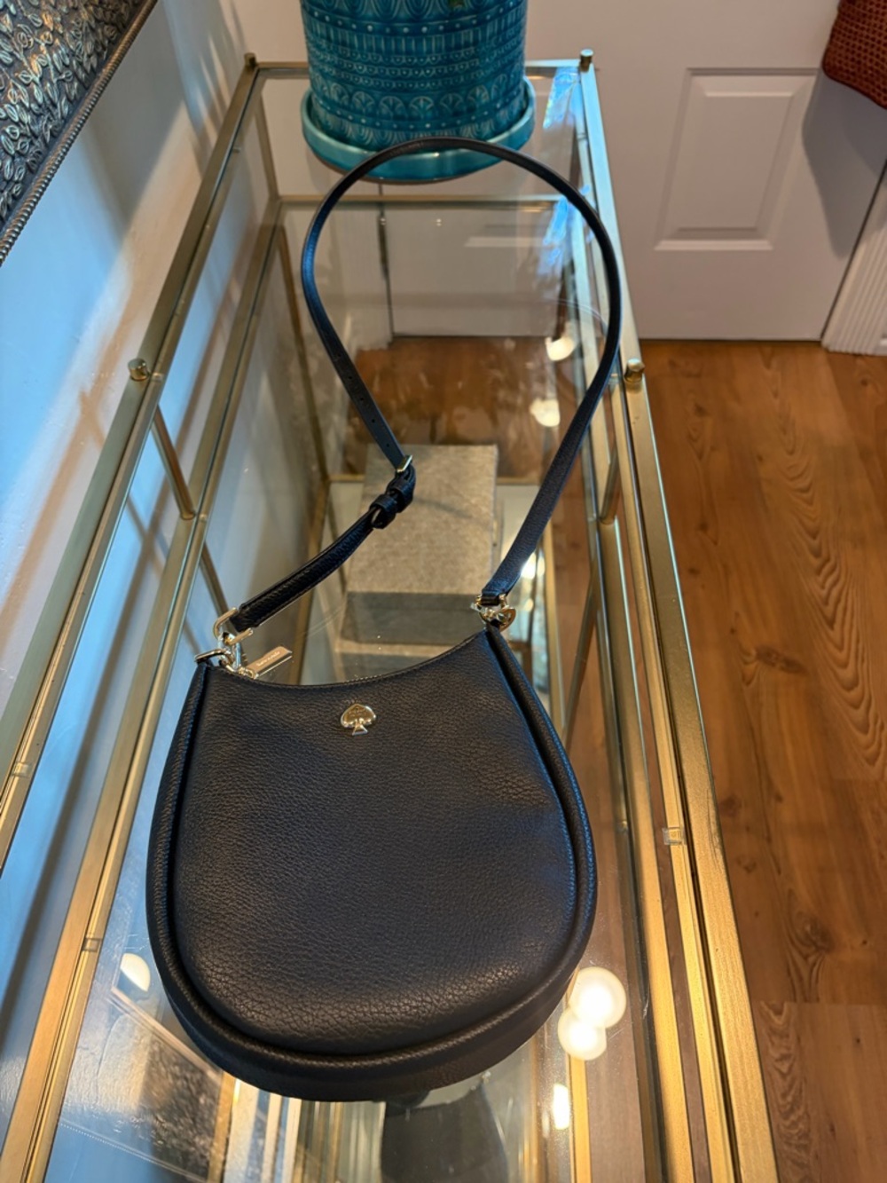 kate spade black pebble leather mini saddle bag